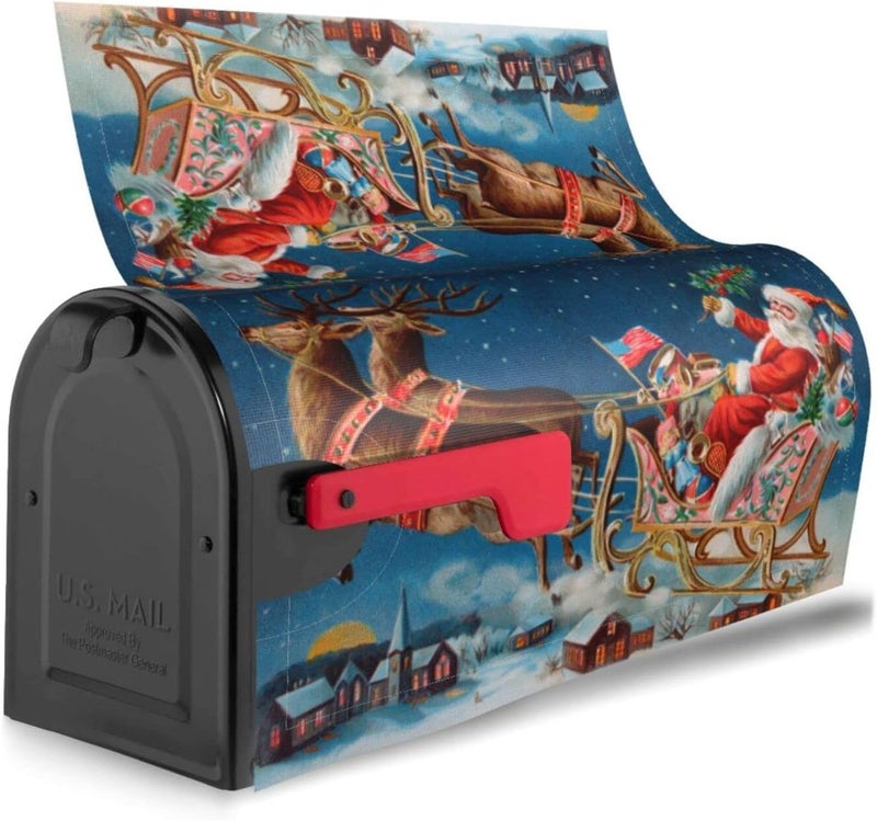 FATTTYCY Santa Claus Reindeer Sleigh Flying Mailbox Covers Magnetic Standard Size 18" X 21" Christmas Mailbox Cover Decorations Wrap - Image 3